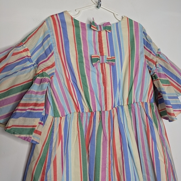 Crewcuts pink blue cream striped short sleeve dress 7 - Picture 5 of 8